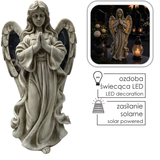 Solární LED figura modlícího se anděla se svítícími křídly 50,5 cm