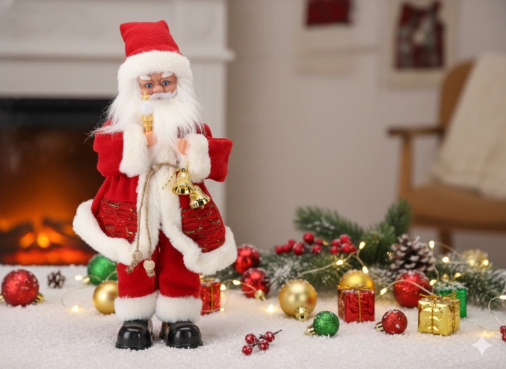 Vánoční figurka Santa se svíčkou, LED a hudbou 40,5 cm