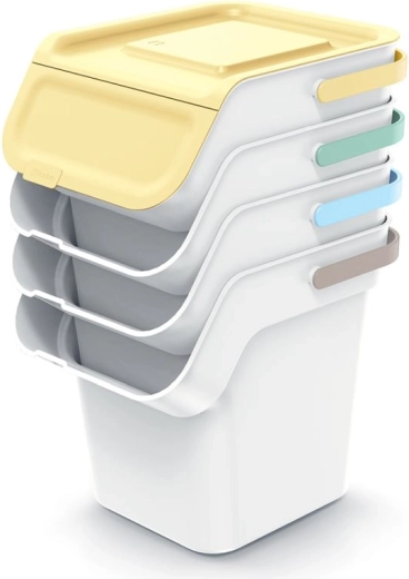 Stohovatelná sada košů na tříděný odpad s uhlíkovým filtrem 4×20 l