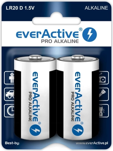 Alkalické baterie D (LR20) everActive, blistr 2 ks