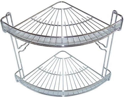 Rohová koupelnová polička, 2 patra, chrom, 22 × 22 × 27 cm