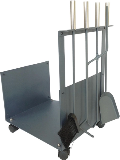 Krbový koš s nářadím 62 cm – ocel a dřevo, šedá, sada 4 díly