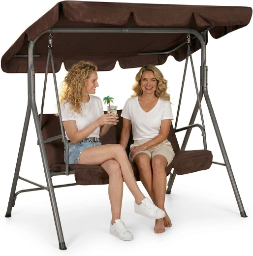 Zahradní houpačka 3místná s ocelovým rámem, hnědá, MultiGarden