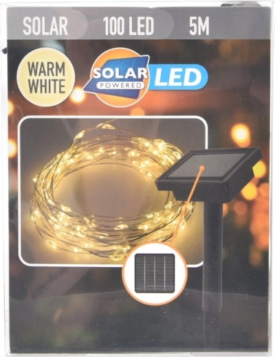 Solární LED světelný řetěz 100 LED se žlutým světlem