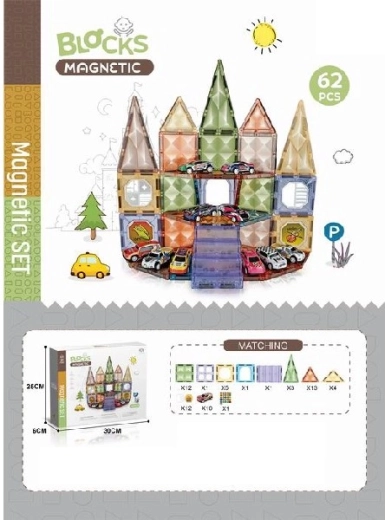 Magnetické stavebnice s autíčky, 62 ks