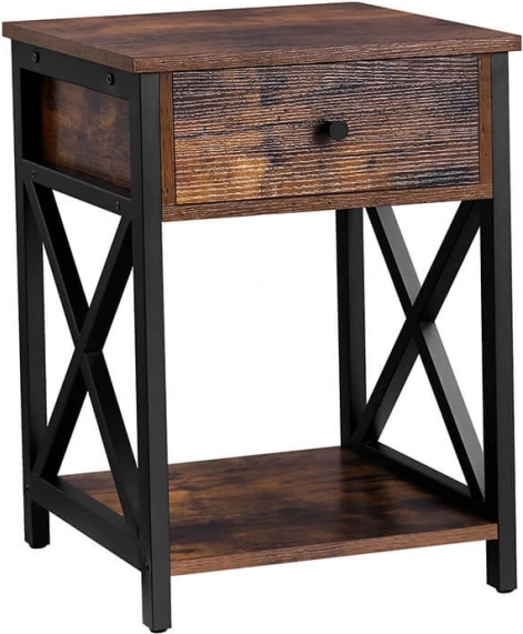 Rustikální skříňka se zásuvkou a policí, ocelová konstrukce