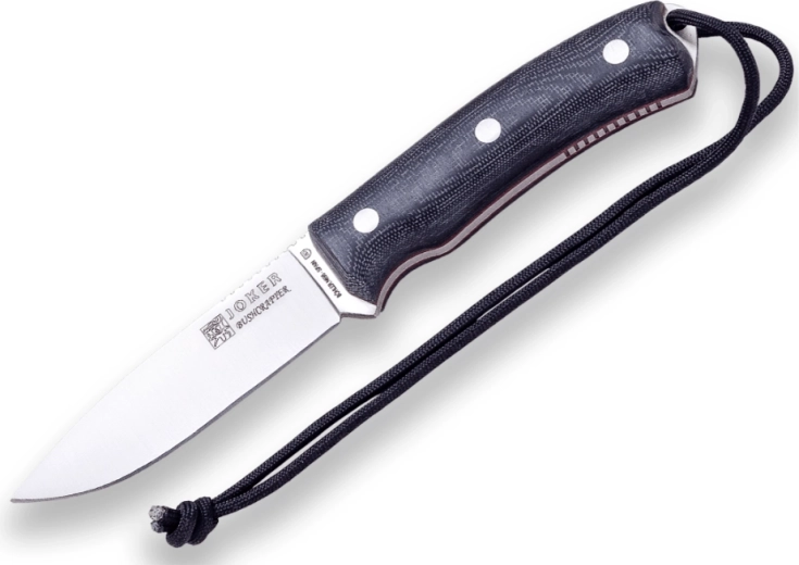 Joker CM120-P Bushcrafter outdoorový nůž 10,5 cm, černá Micarta, kožené pouzdro a křesadlo