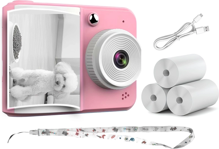 Dětský okamžitý fotoaparát RENEW FORCE s 3 rolemi papíru růžový