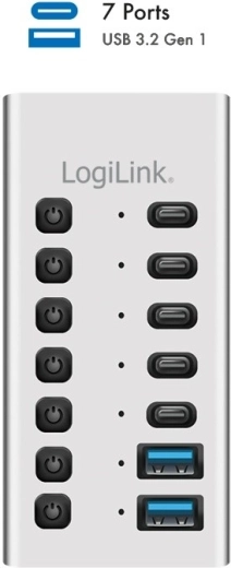 USB hub 7× portů s vypínači a kabelem 2 v 1