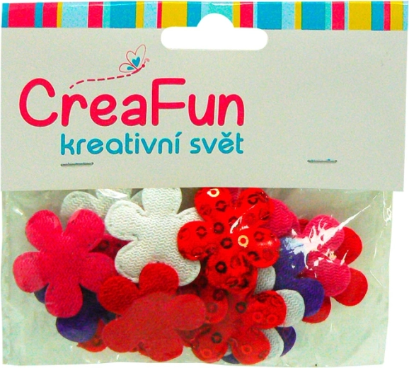 Textilní květiny s flitry, mix barev, 28 mm, 20 ks
