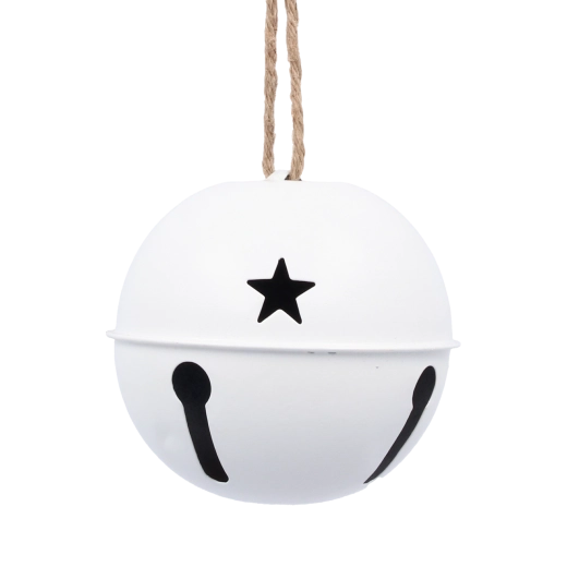 Bílá kovová vánoční závěsná ozdoba se zvonečkem
