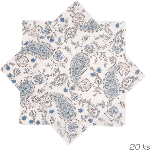 Papírové ubrousky s kašmírovým vzorem 33 × 33 cm, 20 ks