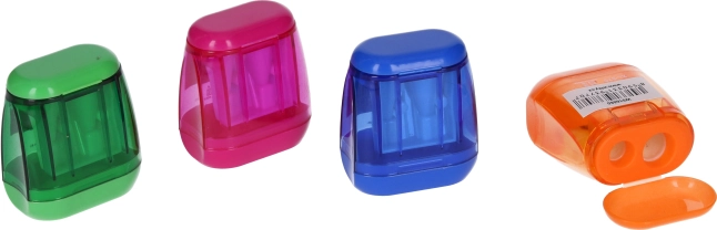 Ořezávátko na dvě tužky se zásobníkem - 4 barvy