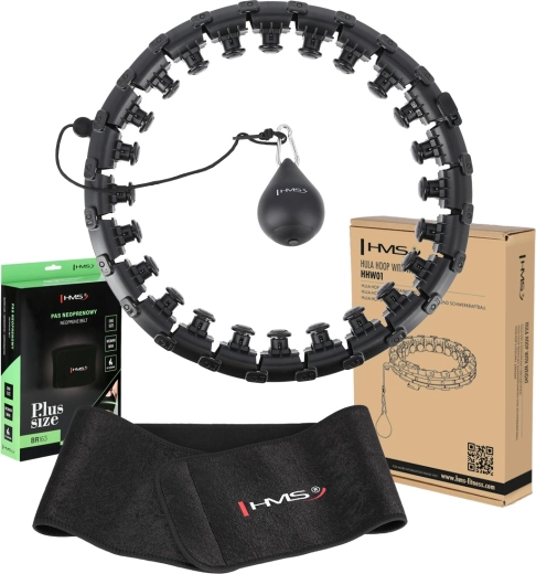 Masážní chytrý hula hoop HMS HHW12 Plus s nastavitelnou obručí a pásem BR163 – černý