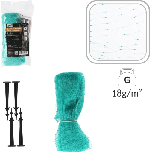 Ochranná síť proti ptákům 2 × 5 m, zelená + 4 kolíky