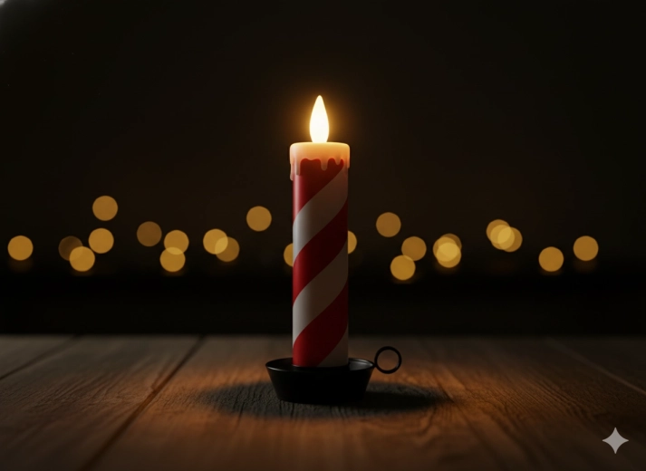 Vánoční LED svíčka bílo‑červená 10 × 10 × 27,5 cm s časovačem