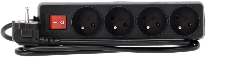 Prodlužovací přepěťová lišta se spínačem, 4 zásuvky, 1,5 m, černá