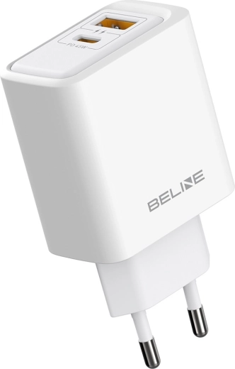 Síťová nabíječka Beline GaN 45 W s USB-A a USB-C, bílá