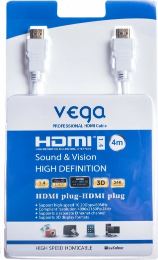 HDMI kabel 4 m 10,2 Gb/s bílý VEGA
