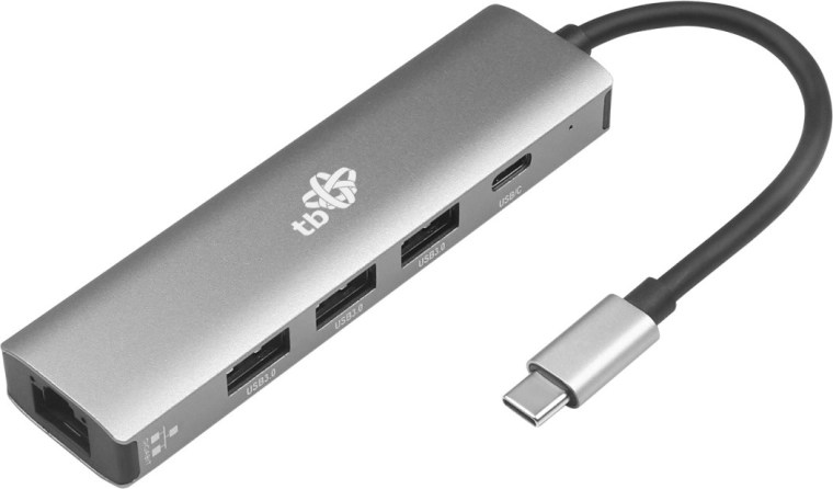 USB‑C hub adaptér 5v1 s Ethernetem (RJ45), 3× USB 3.0 a USB‑C PD 100 W