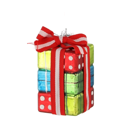 Skleněná vánoční ozdoba ve tvaru dárku, sada 6 ks