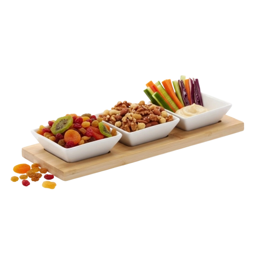 Elegantní sada porcelánových misek na bambusovém podnosu 28 × 10 × 3 cm