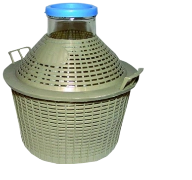 Skleněný demižon 10 l se širokým hrdlem a plastovým košem