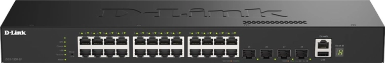 Smart řízený přepínač D-Link DGS-1530-28/E s 24 porty Gigabit Ethernet a 4 porty 10G SFP+