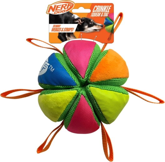 Nerf Dog pískací a šusticí míček s poutky 15 cm