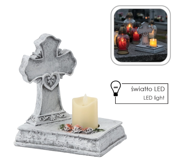 Dekorativní kříž se svíčkou LED 22,5 × 14 × 21,5 cm