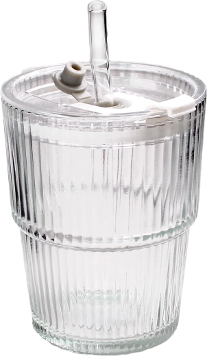 Sklenice se slámkou ze skla 9,5 × 9,5 × 11,3 cm