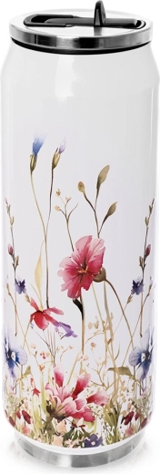 Termohrnek ve tvaru plechovky s květinami 500 ml