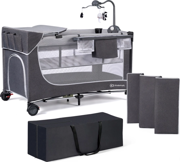 Kinderkraft cestovní postýlka Leody Grey s příslušenstvím