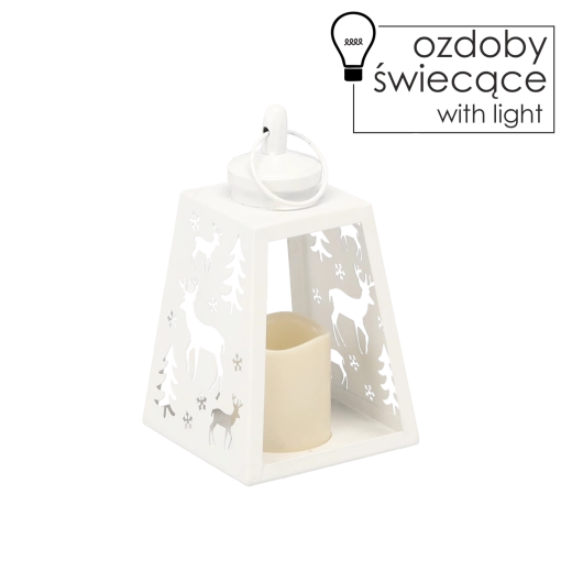 LED lampion z kovu bílý s motivem soba 12 × 21,5 cm