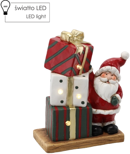 Vánoční figurka – Santa s dárky s LED osvětlením 29,5 × 15 × 36 cm