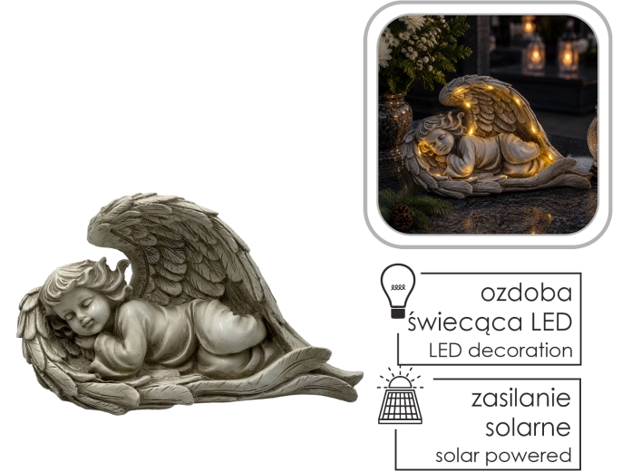 Ležící andělská figurka s LED solárním osvětlením