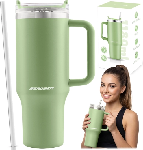 Berdsen vakuový termohrnek se slámkou 1180 ml zelený