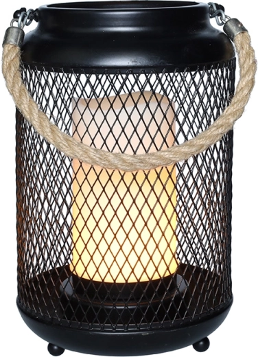 Solight kovová lucerna s LED svíčkou, teplá bílá, černá, 20 cm