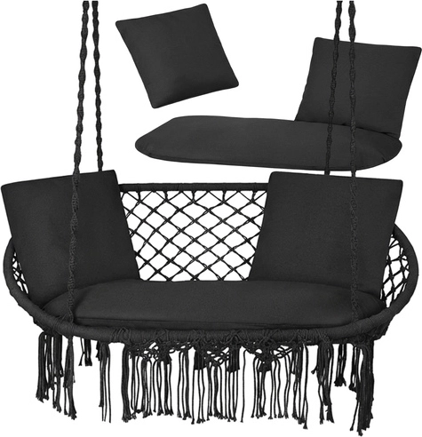 Polštáře na dvojité zahradní houpací křeslo bocianí hnízdo GARDLOV – černé