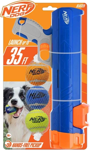 Nerf Dog vystřelovač míčků 30 cm bez klipu + 3 pískací tenisové míčky 5 cm