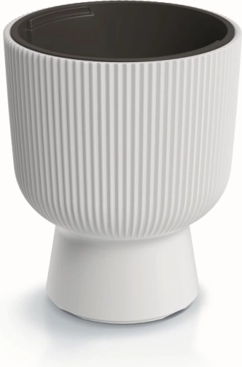 Plastový květináč s vložkou 24 cm – bílý, moderní žebrovaný design