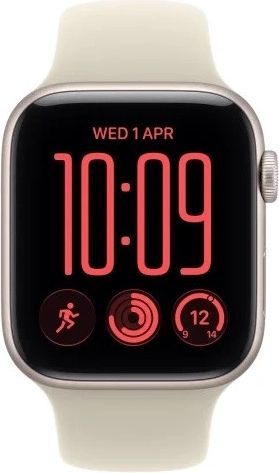 Apple Watch SE 3 GPS + Cellular 44mm hliníkové pouzdro v barvě měsíčního svitu s pískovým sportovním řemínkem S/M