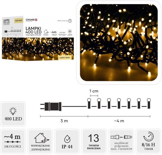LED řetěz Cluster 400 LED teplá bílá, 7 m pro interiér i exteriér