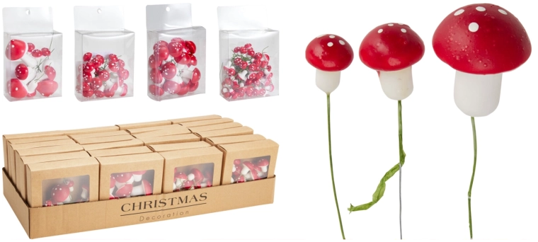 Dekorativní houby na drátku červené 8 cm
