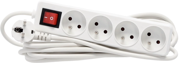 Prodlužovací přepěťová lišta se spínačem, 4 zásuvky, kabel 5 m, bílá