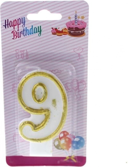 Bílo-zlatá dortová svíčka ve tvaru číslice – Devět