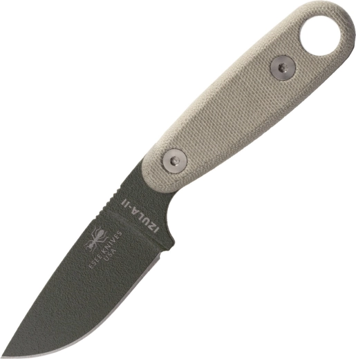 ESEE Izula II zelený nůž na krk s micartovou rukojetí a černým pouzdrem