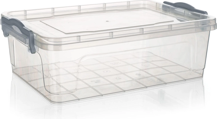 Úložný box Gema 7 l s víkem a klipy, transparentní