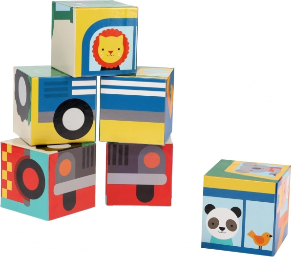 Petit Collage kostky vozidla se zvířátky