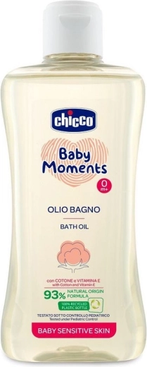 Chicco Baby Moments Sensitive koupelový olej s bavlníkovým olejem a vitamínem E 200 ml